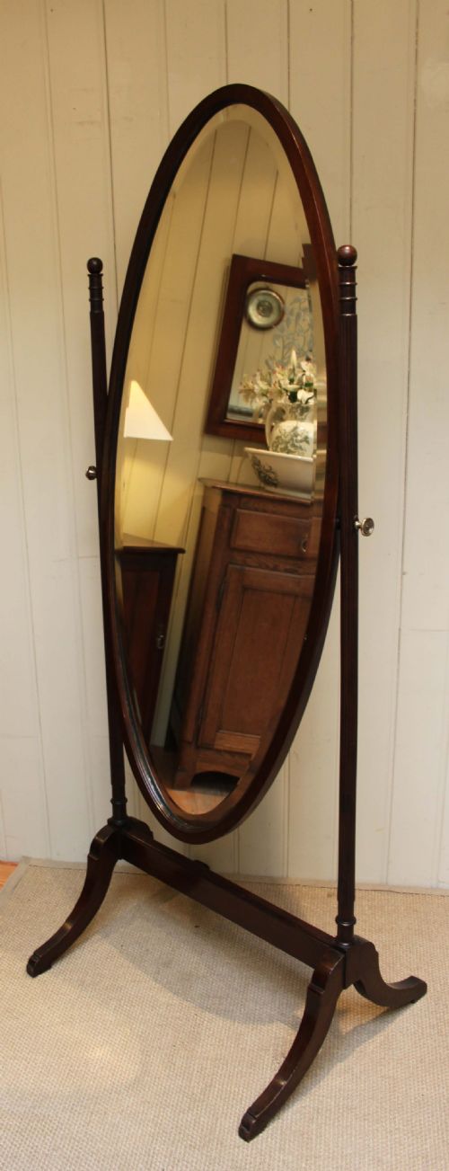 Regency Style Mahogany Oval Cheval Mirror