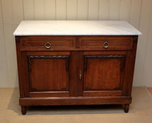 Solid Oak Marble Top Side Cabinet