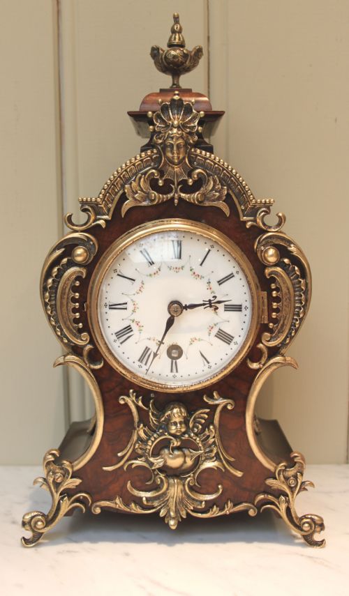 Walnut and Brass Waisted Mantel Clock
