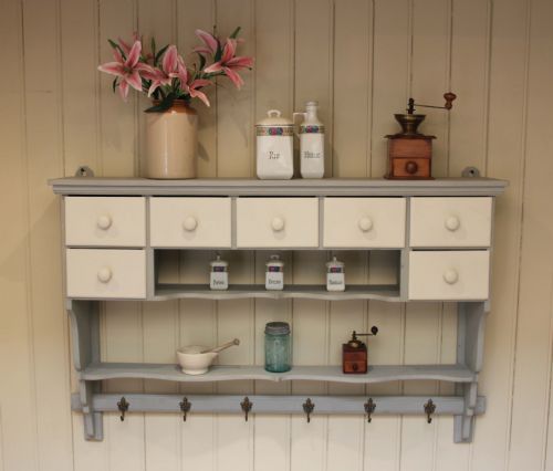 Set of Painted Wall Shelves with Drawers