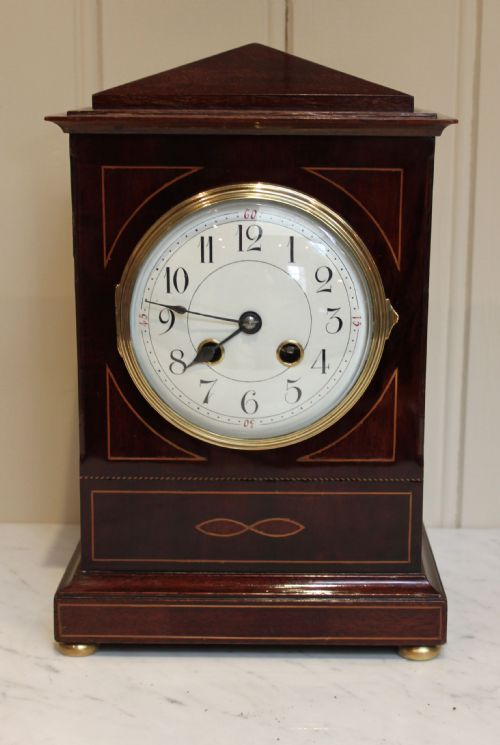 Edwardian Mahogany and Inlay Striking Mantel Clock