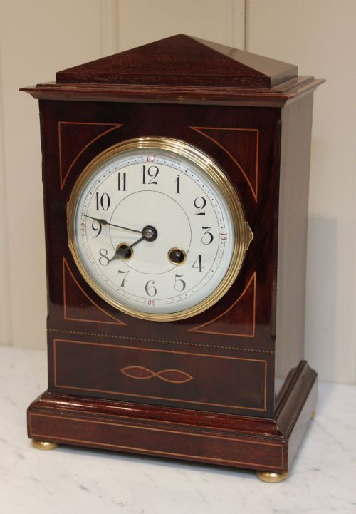 fig 1. Edwardian Mahogany and Inlay Striking Mantel Clock