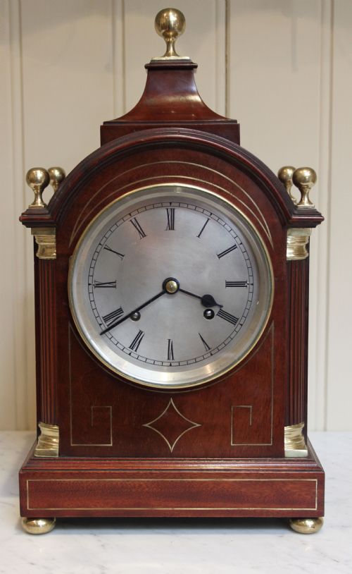 Edwardian Mahogany and Brass Inlay Ting Tang Bracket Clock