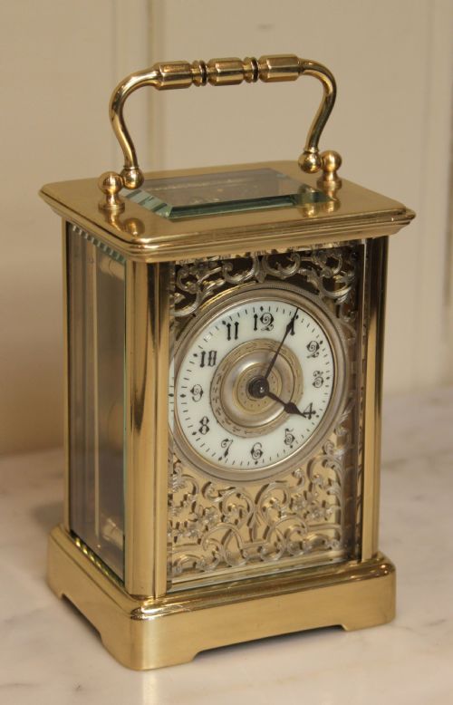 Edwardian Timepiece Carriage Clock with Filigree Dial