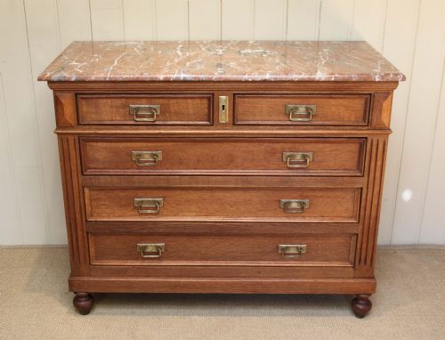 Solid Oak Marble Top Side Cabinet