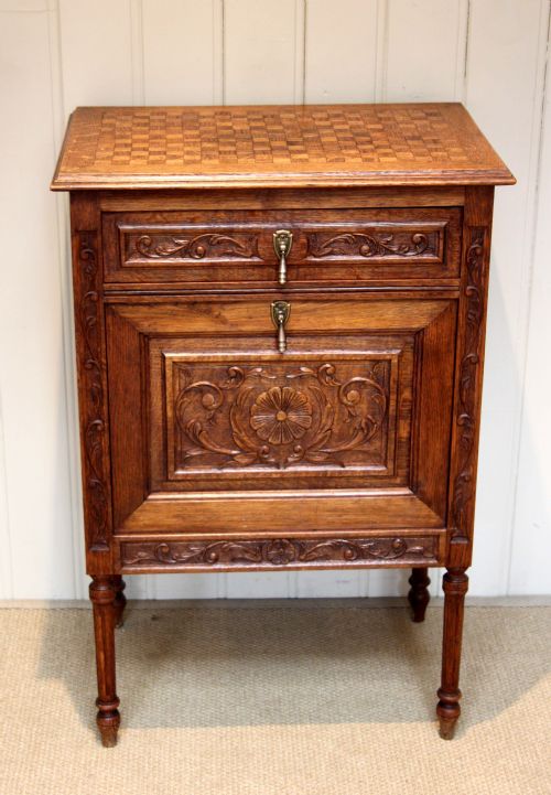 French Solid Oak Carved Side Cabinet