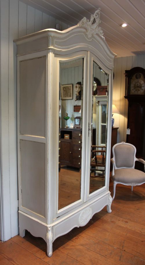 French Painted Mirrored Two Door Armoire