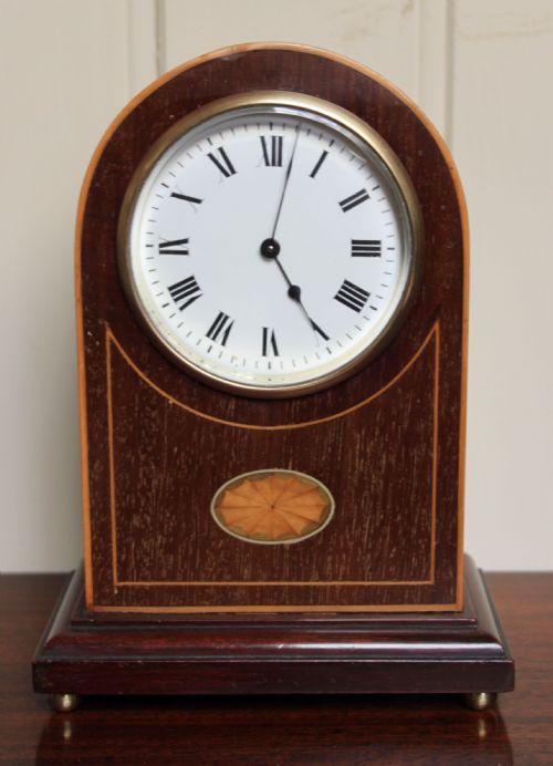 Edwardian Mahogany and Inlaid Arch Top Mantel Clock