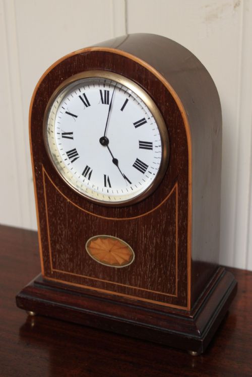fig 1. Edwardian Mahogany and Inlaid Arch Top Mantel Clock 