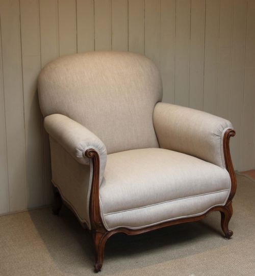 Large French Beechwood Framed Armchair