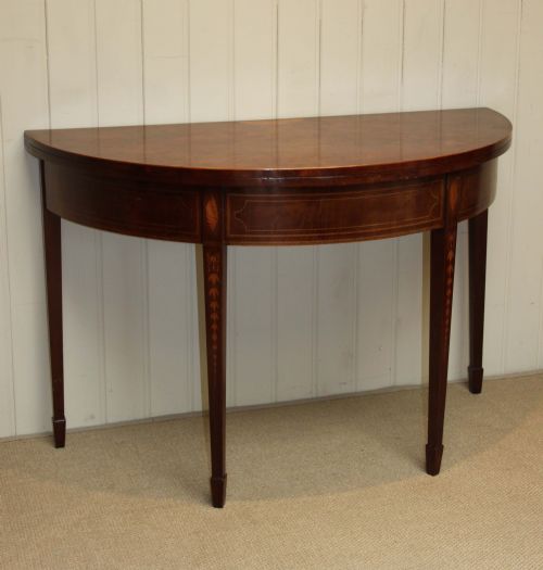 Edwardian Inlaid Mahogany Demi-lune Games Table