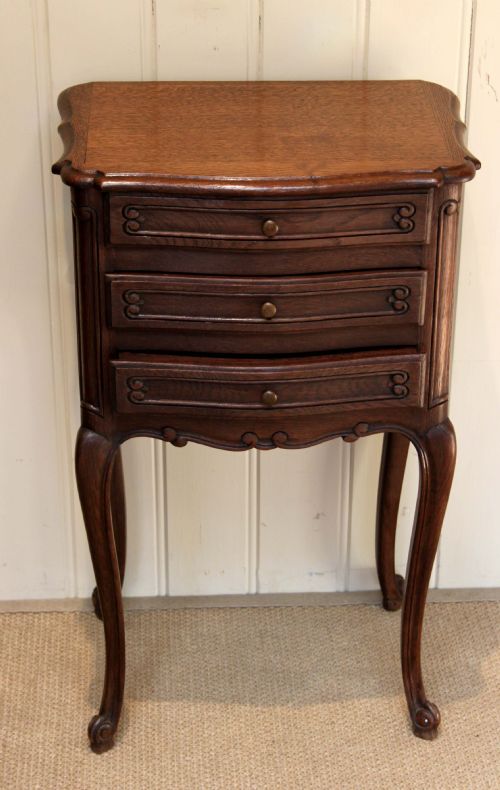 French Three Drawer Oak Bedside Cabinet