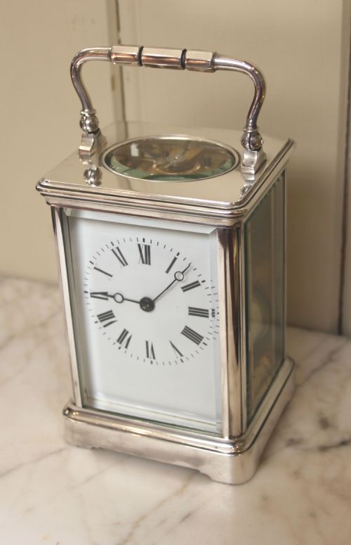 fig 1. Striking Silver Plated Carriage Clock by Margaine