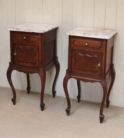 Pair of French Marble Top Bedside Cabinets