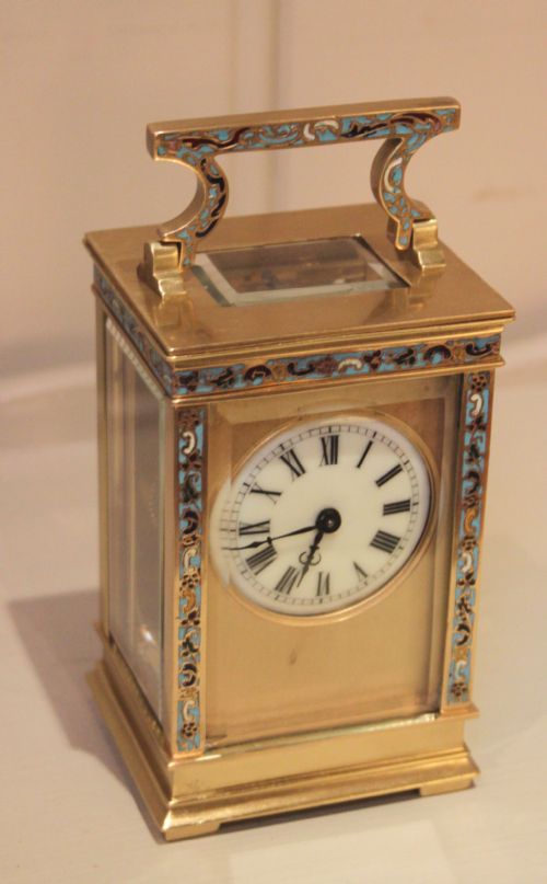 fig 1. Brass and Champleve Enamel Timepiece Carriage Clock