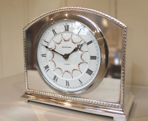 fig 1. Silver Plated Timepiece Mantel Clock By Garrard