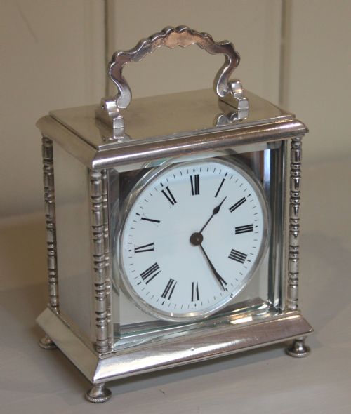 Unusual Silver Plated Timepiece Carriage Clock