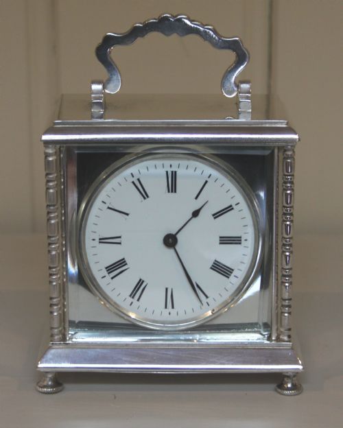 fig 1. Unusual Silver Plated Timepiece Carriage Clock