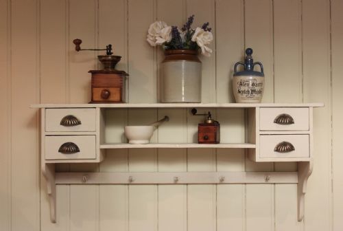 #French Painted Wall Shelf with Drawers
