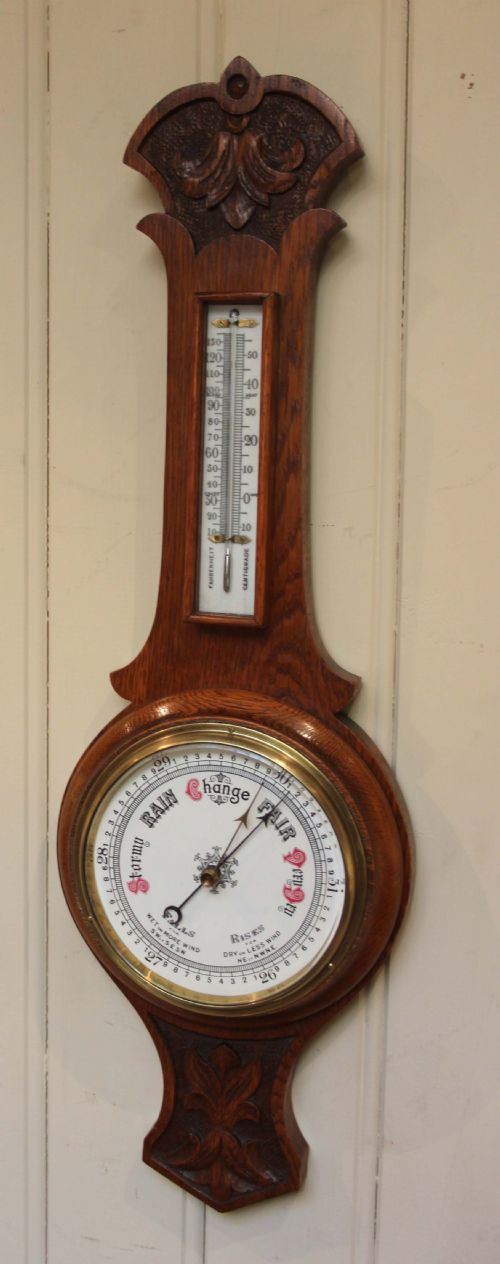 Edwardian Oak Barometer