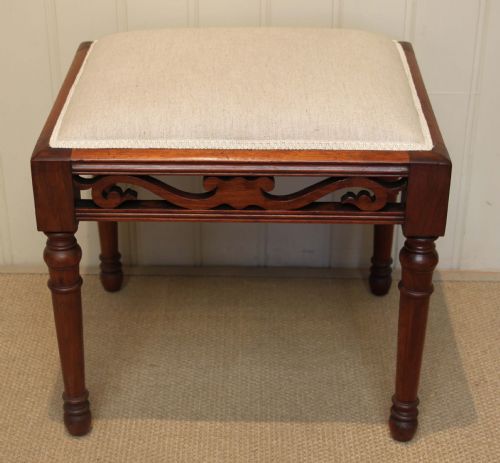 Edwardian Walnut Upholstered Stool by Shoolbred, London