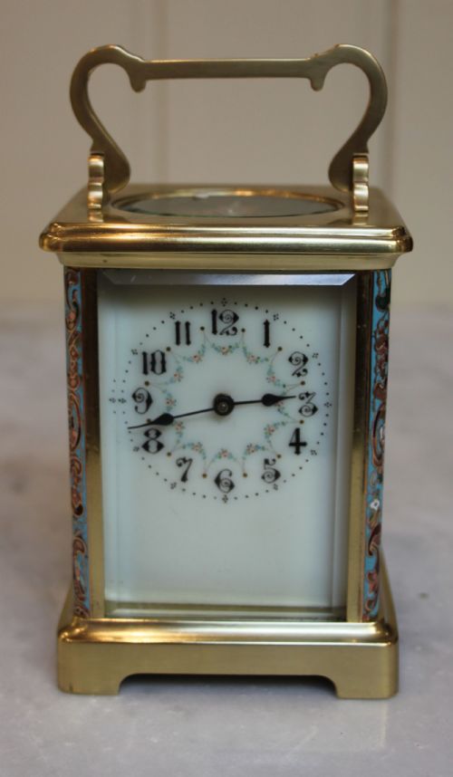 Edwardian Brass and Champleve Timepiece Carriage Clock.