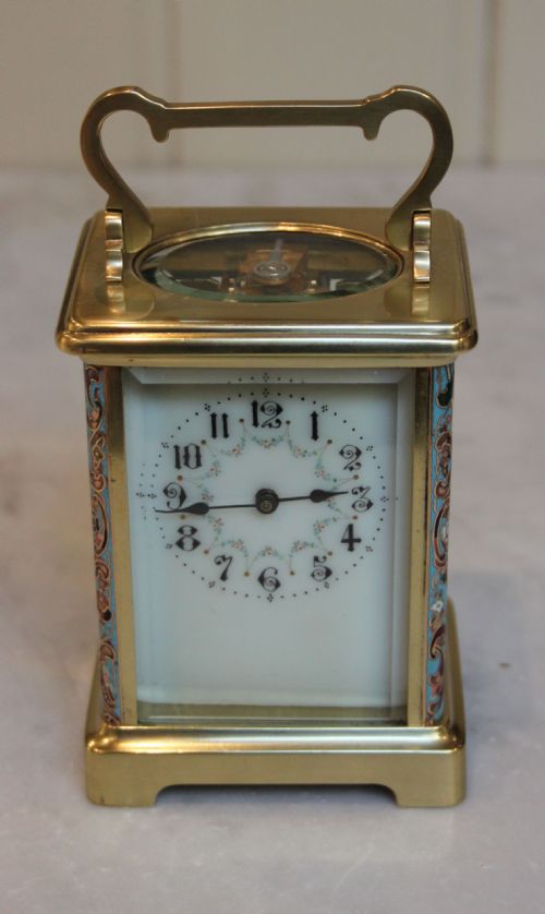 fig 1. Edwardian Brass and Champleve Timepiece Carriage Clock.