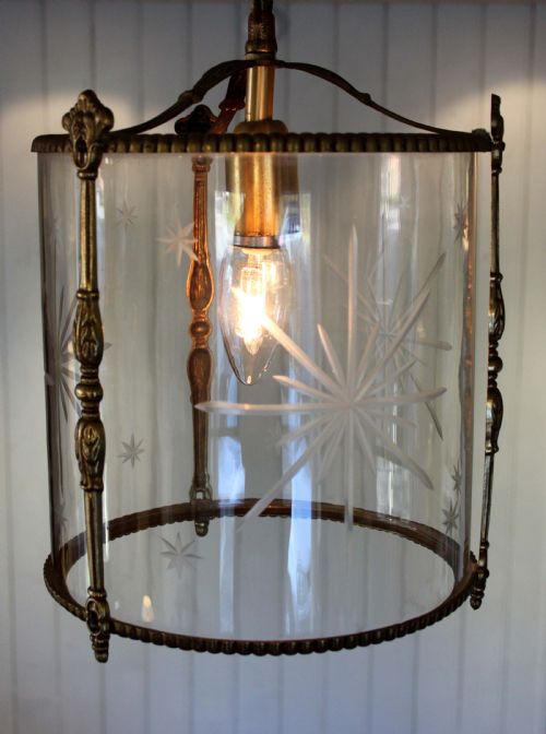 French Etched Glass Hall Lantern