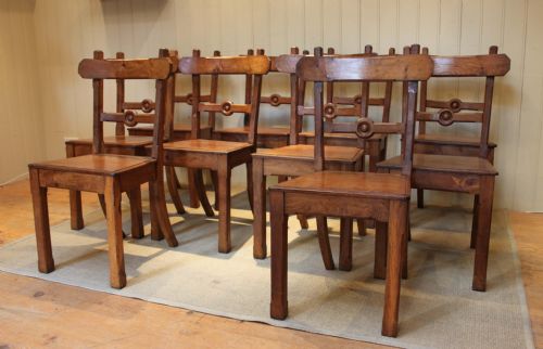 Set of Ten Solid Light Oak Dining Chairs