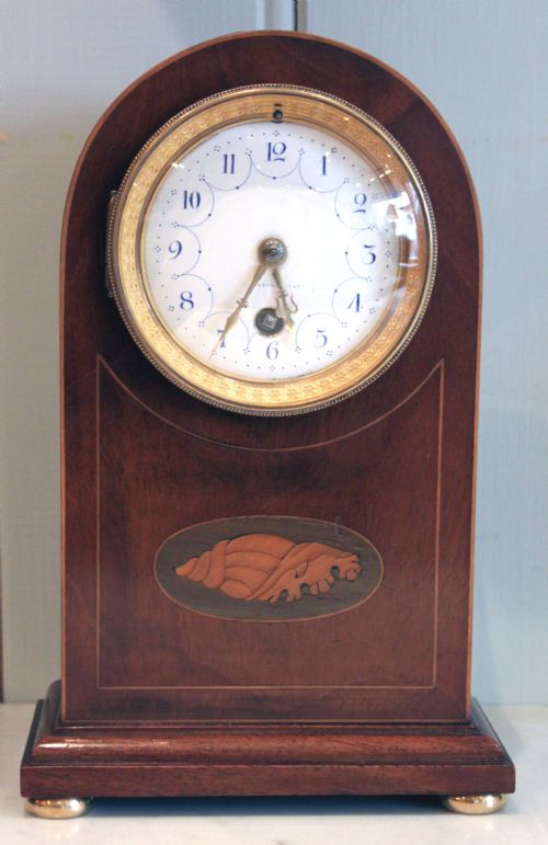 Edwardian Mahogany and Inlay Arch Top Mantel Clock.