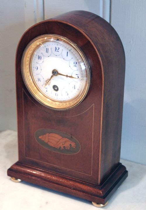 fig 1. Edwardian Mahogany and Inlay Arch top Mantel Clock.