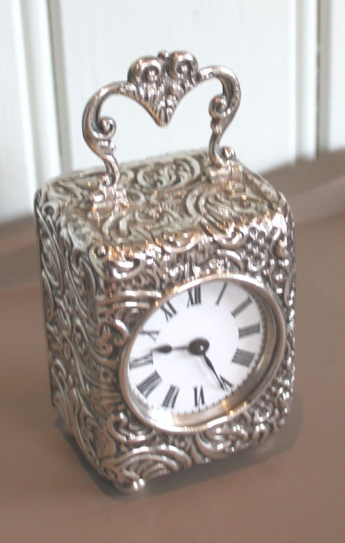 fig 1. Small Embossed Solid Silver Carriage Clock