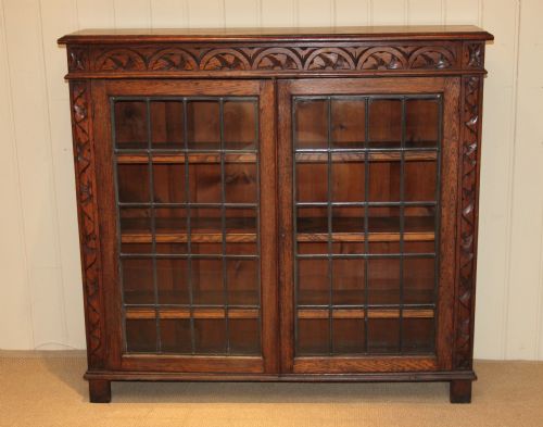 Solid Oak Two Door Glazed Bookcase
