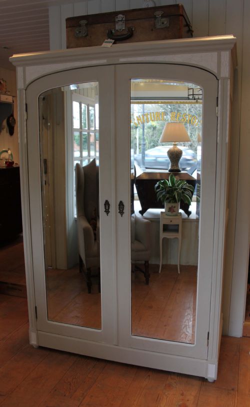 French Painted Two Door Mirrored Wardrobe