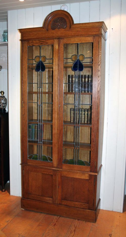 Solid Oak Arts and Crafts Glazed Bookcase