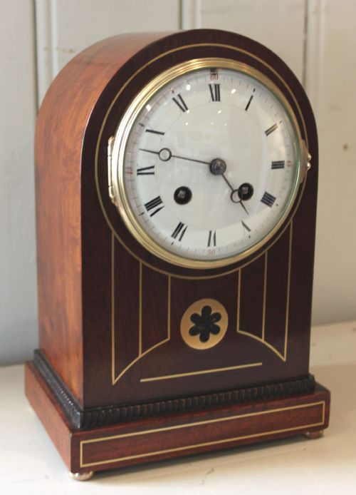 Mahogany Arch Top and Brass Inlay Mantel Clock