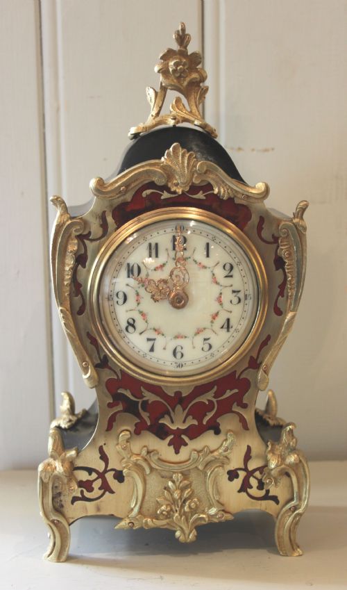 Brass Inlay and Tortoiseshell Mantel Clock