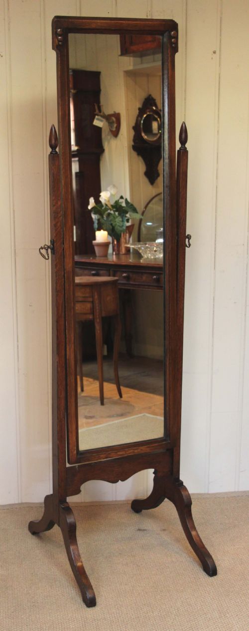 1920s Solid Oak Cheval Mirror