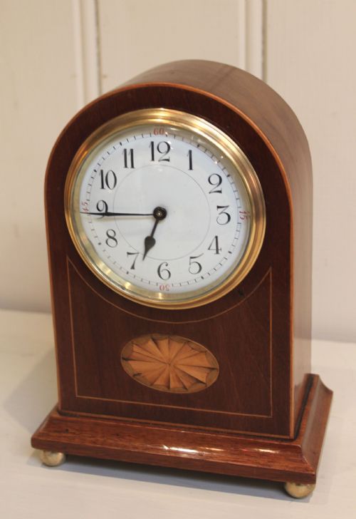 fig 1. Edwardian Mahogany and Inlay Timepiece Mantel Clock