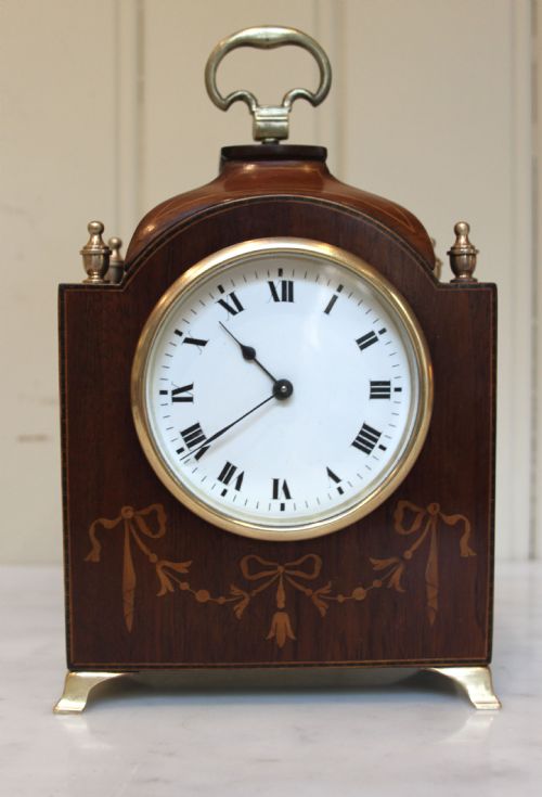Edwardian Mahogany and Inlay Miniature Timepiece Bracket Clock
