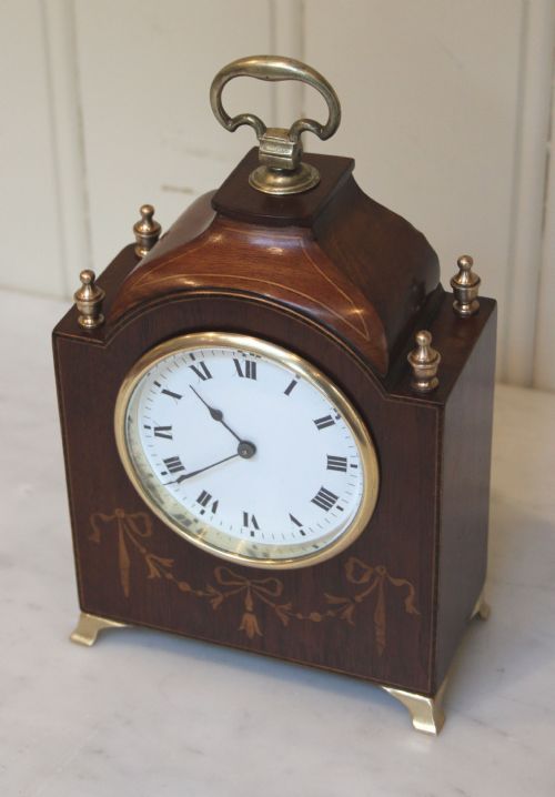 fig 1. Edwardian Mahogany and Inlay Miniature Timepiece Bracket Clock