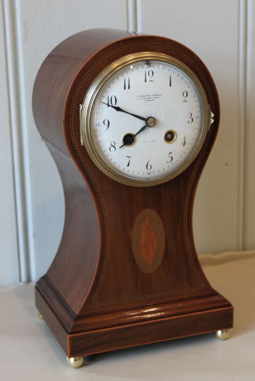 Edwardian Mahogany and Inlay Balloon Clock