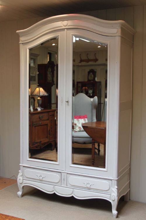 French Painted Two Mirrored Door Armoire