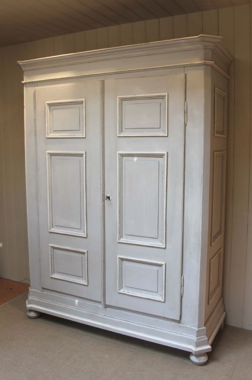 Large Late 19th Century Continental Painted Pine Two Door Wardrobe