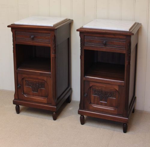 Pair of French Mahogany Marble Top Bedside Cabinets