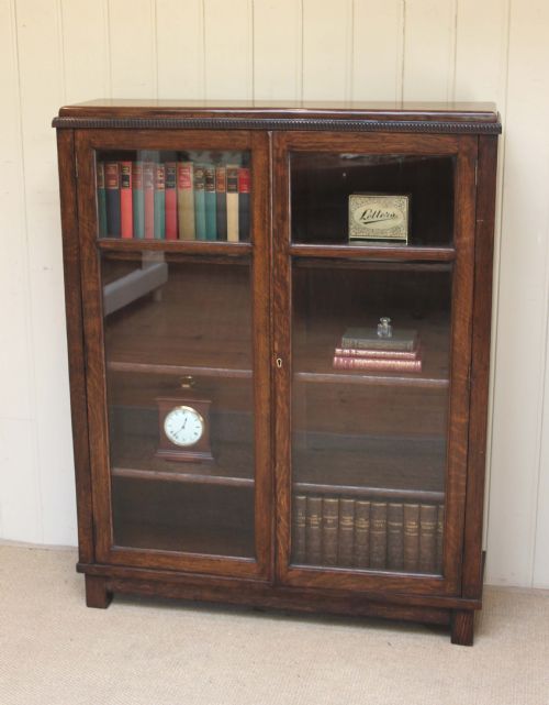 1920s Oak Two Door Glazed Bookcase