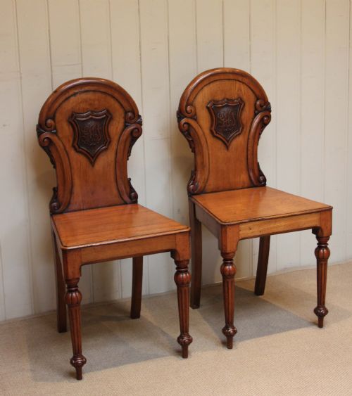Pair of Victorian Ash Hall Chairs
