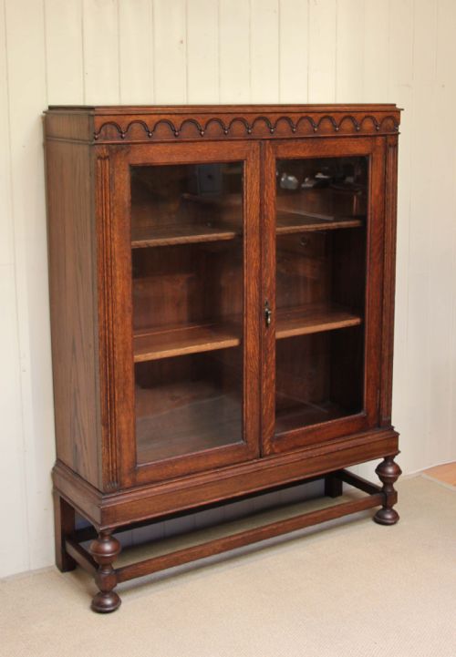 Solid Oak Two Door Glazed Bookcase