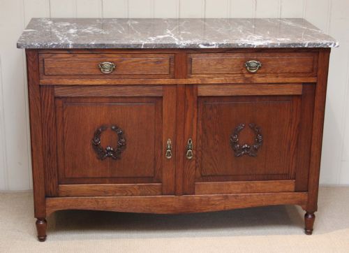 French Solid Oak Marble Top Washstand