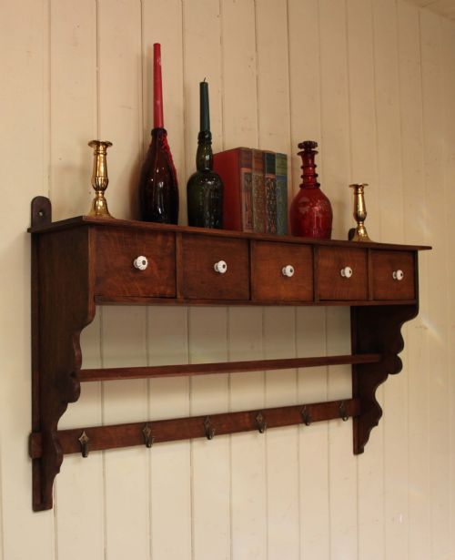 Oak Wall Shelf with Drawers